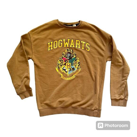 H&M Harry Potter Hogwarts Crewneck Sweatshirt Unisex Kids Size 12/14 Brown - Picture 1 of 6